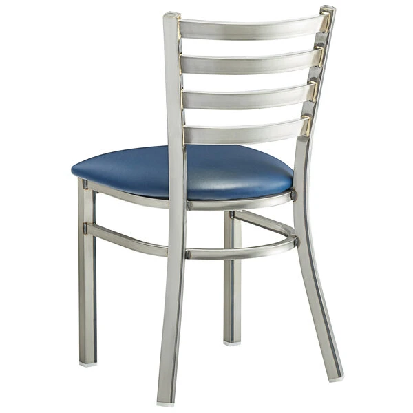 Lancaster Table & Seating Clear Coat Finish Ladder Back Chair With 2 1/2" Navy Vinyl Padded Seat 5 Lancaster Table & Seating Clear Coat Finish Ladder Back Chair With 2 1/2" Navy Vinyl Padded Seat - Image 3