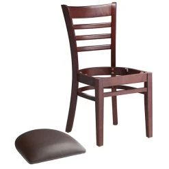Lancaster Table & Seating Mahogany Finish Wooden Ladder Back Chair With 2 1/2" Dark Brown Padded Seat -BFM Seating sHOP 2088298