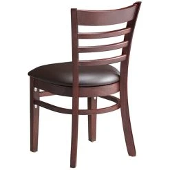 Lancaster Table & Seating Mahogany Finish Wooden Ladder Back Chair With 2 1/2" Dark Brown Padded Seat -BFM Seating sHOP 2088300