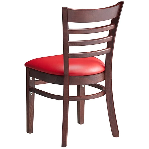 Lancaster Table & Seating Mahogany Finish Wooden Ladder Back Chair With 2 1/2" Red Padded Seat 5 Lancaster Table & Seating Mahogany Finish Wooden Ladder Back Chair With 2 1/2" Red Padded Seat - Image 3