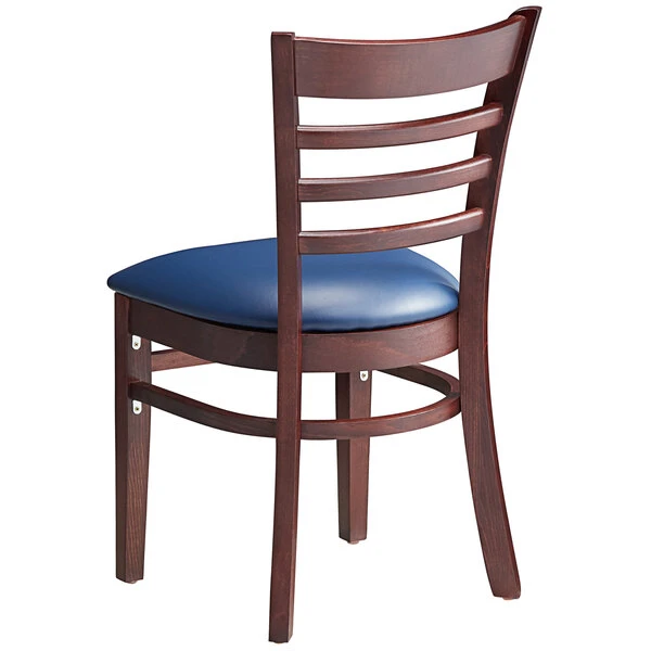 Lancaster Table & Seating Mahogany Finish Wooden Ladder Back Chair With 2 1/2" Navy Padded Seat 5 Lancaster Table & Seating Mahogany Finish Wooden Ladder Back Chair With 2 1/2" Navy Padded Seat - Image 3