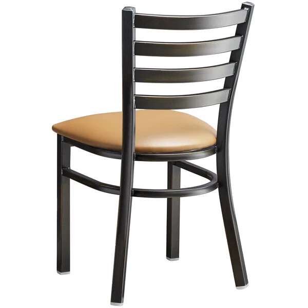 Lancaster Table & Seating Distressed Copper Finish Ladder Back Chair With 2 1/2" Light Brown Vinyl Padded Seat 5 Lancaster Table & Seating Distressed Copper Finish Ladder Back Chair With 2 1/2" Light Brown Vinyl Padded Seat - Image 3