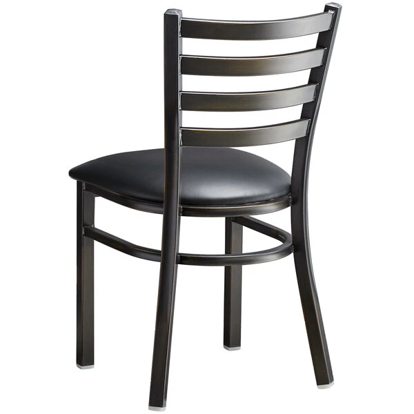 Lancaster Table & Seating Distressed Copper Finish Ladder Back Chair With 2 1/2" Black Vinyl Padded Seat 5 Lancaster Table & Seating Distressed Copper Finish Ladder Back Chair With 2 1/2" Black Vinyl Padded Seat - Image 3