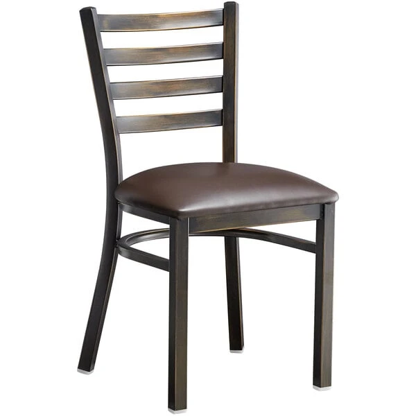 Lancaster Table & Seating Distressed Copper Finish Ladder Back Chair With 2 1/2" Dark Brown Vinyl Padded Seat 4 Lancaster Table & Seating Distressed Copper Finish Ladder Back Chair With 2 1/2" Dark Brown Vinyl Padded Seat - Image 2