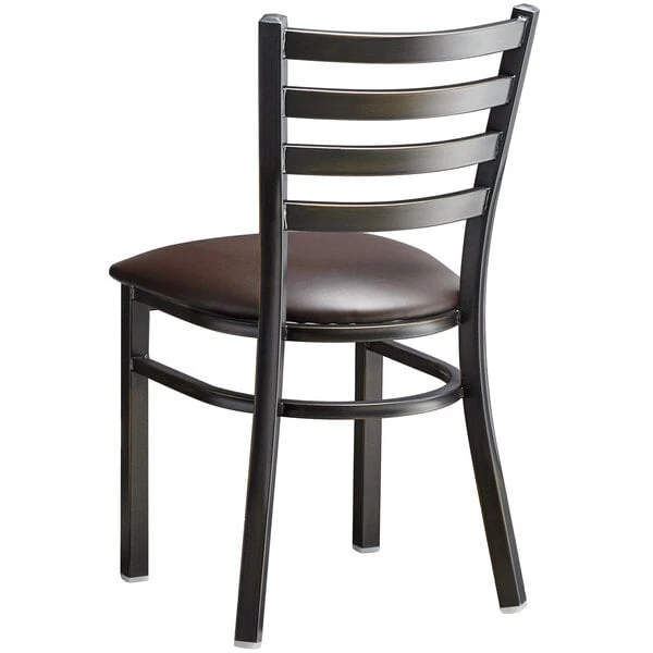 Lancaster Table & Seating Distressed Copper Finish Ladder Back Chair With 2 1/2" Dark Brown Vinyl Padded Seat 5 Lancaster Table & Seating Distressed Copper Finish Ladder Back Chair With 2 1/2" Dark Brown Vinyl Padded Seat - Image 3
