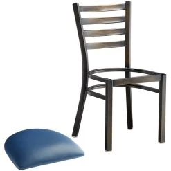 Lancaster Table & Seating Distressed Copper Finish Ladder Back Chair With 2 1/2" Navy Vinyl Padded Seat -BFM Seating sHOP 2088984