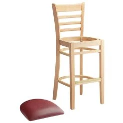 Lancaster Table & Seating Natural Ladder Back Bar Height Chair With 2 1/2" Burgundy Padded Seat -BFM Seating sHOP 2089739
