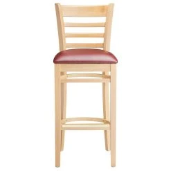 Lancaster Table & Seating Natural Ladder Back Bar Height Chair With 2 1/2" Burgundy Padded Seat -BFM Seating sHOP 2089742