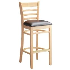 Lancaster Table & Seating Natural Ladder Back Bar Height Chair With 2 1/2" Dark Brown Padded Seat 8 Lancaster Table & Seating Natural Ladder Back Bar Height Chair With 2 1/2" Dark Brown Padded Seat -BFM Seating sHOP 2089750