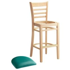 Lancaster Table & Seating Natural Ladder Back Bar Height Chair With 2 1/2" Green Padded Seat -BFM Seating sHOP 2089759