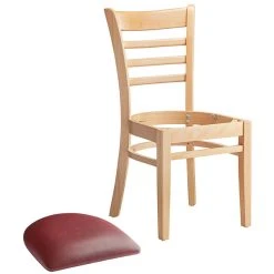 Lancaster Table & Seating Natural Finish Wooden Ladder Back Chair With 2 1/2" Burgundy Padded Seat 9 Lancaster Table & Seating Natural Finish Wooden Ladder Back Chair With 2 1/2" Burgundy Padded Seat -BFM Seating sHOP 2089782