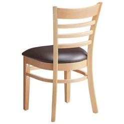 Lancaster Table & Seating Natural Finish Wooden Ladder Back Chair With 2 1/2" Dark Brown Padded Seat -BFM Seating sHOP 2089794