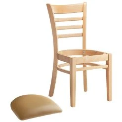 Lancaster Table & Seating Natural Finish Wooden Ladder Back Chair With 2 1/2" Light Brown Padded Seat -BFM Seating sHOP 2089813
