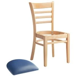 Lancaster Table & Seating Natural Finish Wooden Ladder Back Chair With 2 1/2" Navy Padded Seat 9 Lancaster Table & Seating Natural Finish Wooden Ladder Back Chair With 2 1/2" Navy Padded Seat -BFM Seating sHOP 2089823