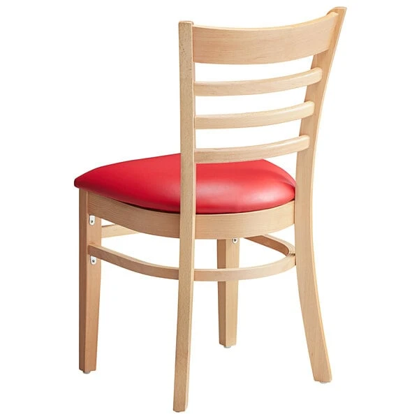 Lancaster Table & Seating Natural Finish Wooden Ladder Back Chair With 2 1/2" Red Padded Seat 5 Lancaster Table & Seating Natural Finish Wooden Ladder Back Chair With 2 1/2" Red Padded Seat - Image 3