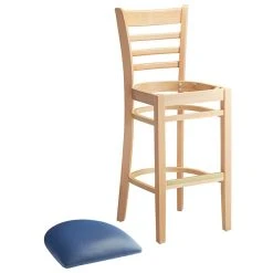 Lancaster Table & Seating Natural Ladder Back Bar Height Chair With 2 1/2" Navy Padded Seat -BFM Seating sHOP 2089843