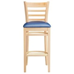 Lancaster Table & Seating Natural Ladder Back Bar Height Chair With 2 1/2" Navy Padded Seat -BFM Seating sHOP 2089846