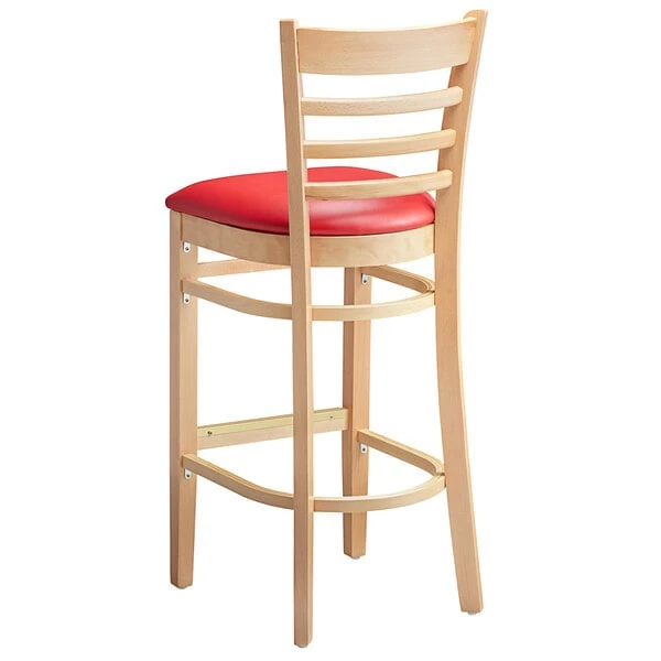 Lancaster Table & Seating Natural Ladder Back Bar Height Chair With 2 1/2" Red Padded Seat 5 Lancaster Table & Seating Natural Ladder Back Bar Height Chair With 2 1/2" Red Padded Seat - Image 3