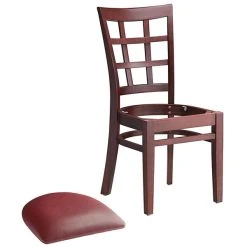 Lancaster Table & Seating Mahogany Wooden Window Back Chair With 2 1/2" Burgundy Padded Seat 9 Lancaster Table & Seating Mahogany Wooden Window Back Chair With 2 1/2" Burgundy Padded Seat -BFM Seating sHOP 2089863
