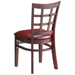 Lancaster Table & Seating Mahogany Wooden Window Back Chair With 2 1/2" Burgundy Padded Seat 8 Lancaster Table & Seating Mahogany Wooden Window Back Chair With 2 1/2" Burgundy Padded Seat -BFM Seating sHOP 2089865