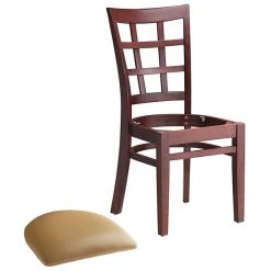 Lancaster Table & Seating Mahogany Wooden Window Back Chair With 2 1/2" Light Brown Padded Seat 9 Lancaster Table & Seating Mahogany Wooden Window Back Chair With 2 1/2" Light Brown Padded Seat -BFM Seating sHOP 2089893