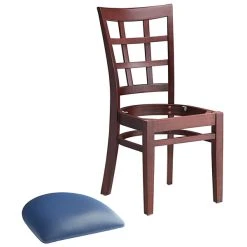 Lancaster Table & Seating Mahogany Wooden Window Back Chair With 2 1/2" Navy Padded Seat -BFM Seating sHOP 2089903