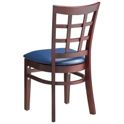 Lancaster Table & Seating Mahogany Wooden Window Back Chair With 2 1/2" Navy Padded Seat -BFM Seating sHOP 2089905