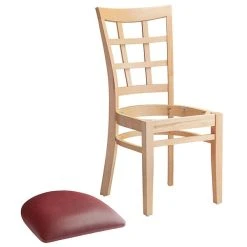 Lancaster Table & Seating Natural Wooden Window Back Chair With 2 1/2" Burgundy Padded Seat -BFM Seating sHOP 2089927