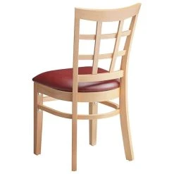 Lancaster Table & Seating Natural Wooden Window Back Chair With 2 1/2" Burgundy Padded Seat -BFM Seating sHOP 2089929