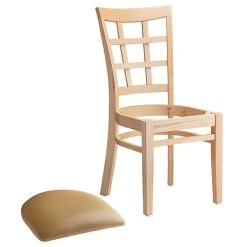 Lancaster Table & Seating Natural Wooden Window Back Chair With 2 1/2" Light Brown Padded Seat -BFM Seating sHOP 2089957