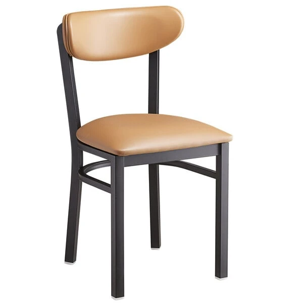 LT&S Boomerang Series Lancaster Table & Seating Boomerang Black Finish Chair With 2 1/2" Light Brown Vinyl Padded Seat And Back 4 LT&S Boomerang Series Lancaster Table & Seating Boomerang Black Finish Chair With 2 1/2" Light Brown Vinyl Padded Seat And Back - Image 2