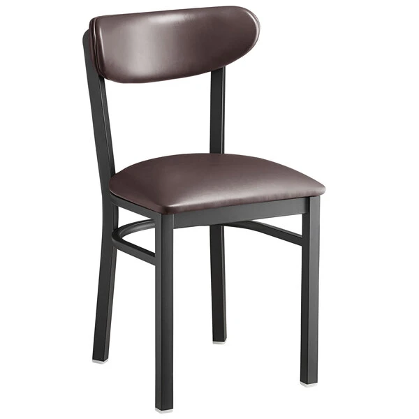LT&S Boomerang Series Lancaster Table & Seating Boomerang Black Finish Chair With 2 1/2" Dark Brown Vinyl Padded Seat And Back 4 LT&S Boomerang Series Lancaster Table & Seating Boomerang Black Finish Chair With 2 1/2" Dark Brown Vinyl Padded Seat And Back - Image 2