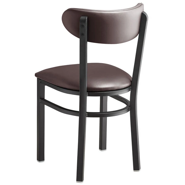 LT&S Boomerang Series Lancaster Table & Seating Boomerang Black Finish Chair With 2 1/2" Dark Brown Vinyl Padded Seat And Back 5 LT&S Boomerang Series Lancaster Table & Seating Boomerang Black Finish Chair With 2 1/2" Dark Brown Vinyl Padded Seat And Back - Image 3