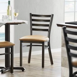 Lancaster Table & Seating Distressed Copper Finish Ladder Back Chair With 2 1/2" Light Brown Vinyl Padded Seat