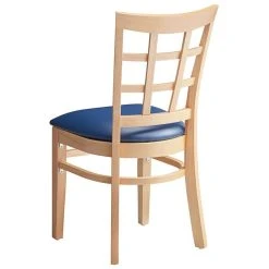 Lancaster Table & Seating Natural Wooden Window Back Chair With 2 1/2" Navy Padded Seat 8 Lancaster Table & Seating Natural Wooden Window Back Chair With 2 1/2" Navy Padded Seat -BFM Seating sHOP 2098191