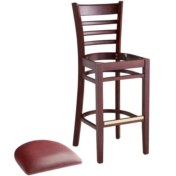 Lancaster Table & Seating Mahogany Ladder Back Bar Height Chair With Burgundy Padded Seat 6 Lancaster Table & Seating Mahogany Ladder Back Bar Height Chair With Burgundy Padded Seat - Image 4