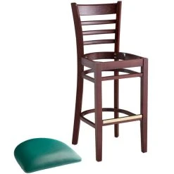 Lancaster Table & Seating Mahogany Ladder Back Bar Height Chair With Green Padded Seat -BFM Seating sHOP 2098208