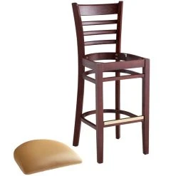 Lancaster Table & Seating Mahogany Ladder Back Bar Height Chair With Light Brown Padded Seat -BFM Seating sHOP 2098212