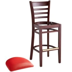 Lancaster Table & Seating Mahogany Ladder Back Bar Height Chair With Red Padded Seat -BFM Seating sHOP 2098220