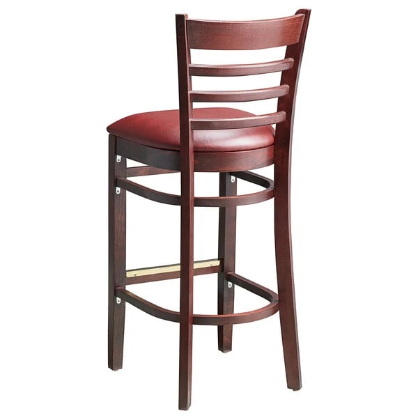 Lancaster Table & Seating Mahogany Ladder Back Bar Height Chair With Burgundy Padded Seat 5 Lancaster Table & Seating Mahogany Ladder Back Bar Height Chair With Burgundy Padded Seat - Image 3