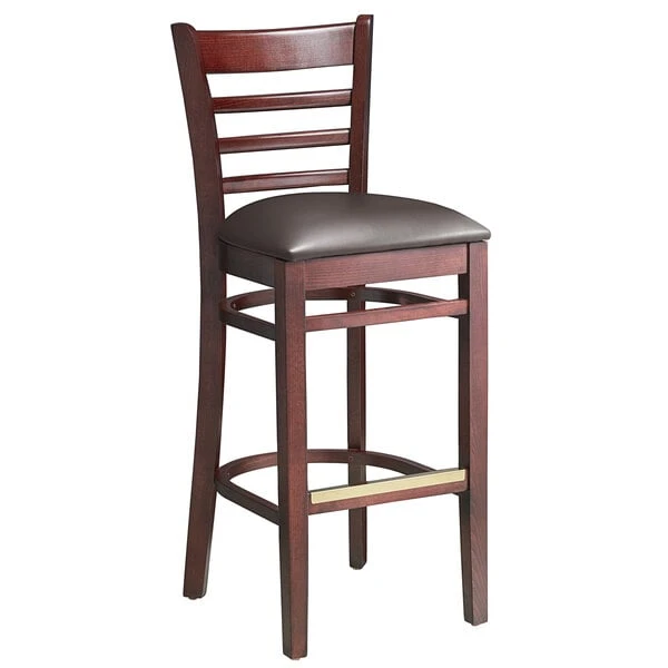 Lancaster Table & Seating Mahogany Ladder Back Bar Height Chair With Dark Brown Padded Seat 4 Lancaster Table & Seating Mahogany Ladder Back Bar Height Chair With Dark Brown Padded Seat - Image 2