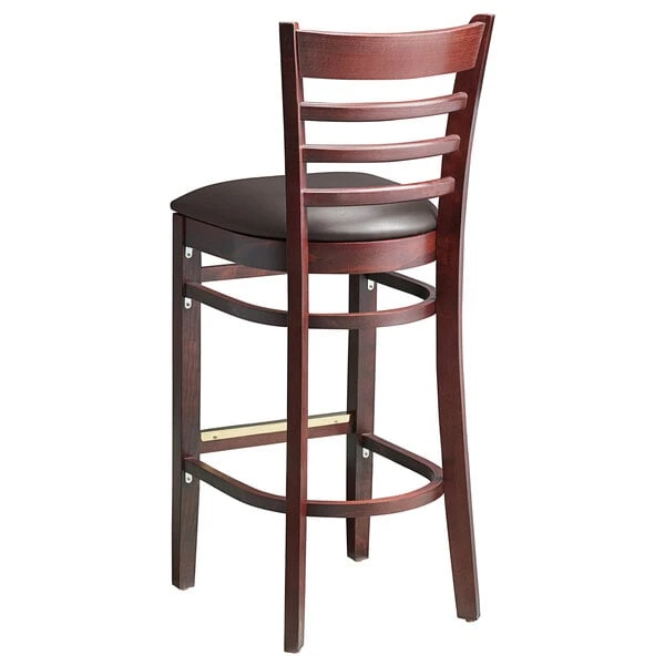 Lancaster Table & Seating Mahogany Ladder Back Bar Height Chair With Dark Brown Padded Seat 5 Lancaster Table & Seating Mahogany Ladder Back Bar Height Chair With Dark Brown Padded Seat - Image 3