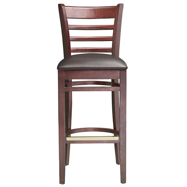 Lancaster Table & Seating Mahogany Ladder Back Bar Height Chair With Dark Brown Padded Seat 7 Lancaster Table & Seating Mahogany Ladder Back Bar Height Chair With Dark Brown Padded Seat - Image 5