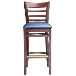 Lancaster Table & Seating Mahogany Ladder Back Bar Height Chair With Navy Padded Seat -BFM Seating sHOP 2100356
