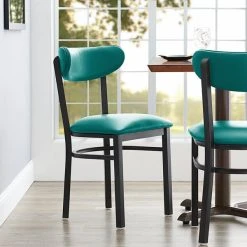 LT&S Boomerang Series Lancaster Table & Seating Boomerang Black Finish Chair With 2 1/2" Green Vinyl Padded Seat And Back