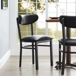LT&S Boomerang Series Lancaster Table & Seating Boomerang Black Finish Chair With 2 1/2" Black Vinyl Padded Seat And Back