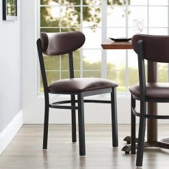 LT&S Boomerang Series Lancaster Table & Seating Boomerang Black Finish Chair With 2 1/2" Dark Brown Vinyl Padded Seat And Back