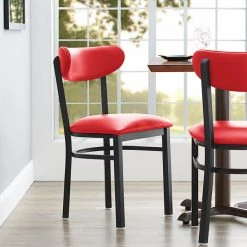 LT&S Boomerang Series Lancaster Table & Seating Boomerang Black Finish Chair With 2 1/2" Red Vinyl Padded Seat And Back
