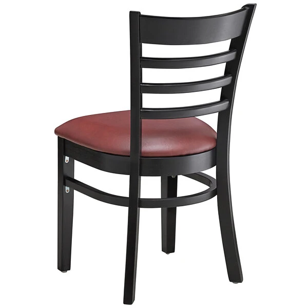 Lancaster Table & Seating Black Finish Wooden Ladder Back Chair With 2 1/2" Burgundy Padded Seat 5 Lancaster Table & Seating Black Finish Wooden Ladder Back Chair With 2 1/2" Burgundy Padded Seat - Image 3