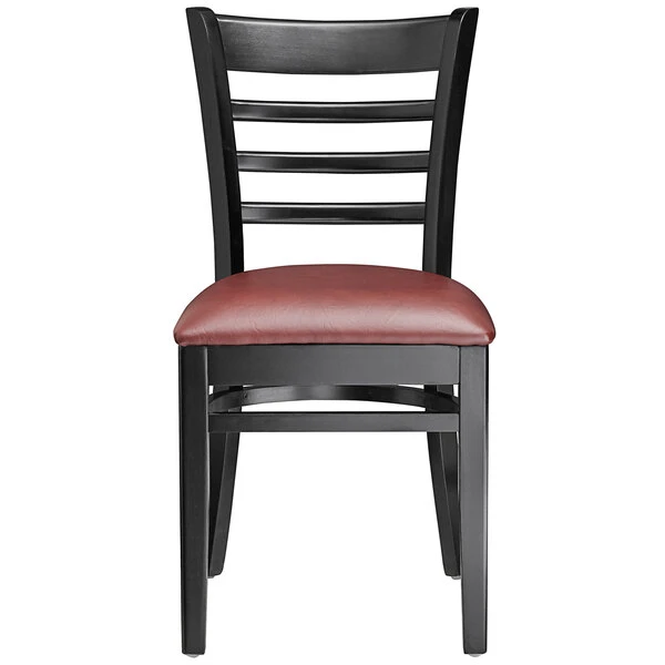 Lancaster Table & Seating Black Finish Wooden Ladder Back Chair With 2 1/2" Burgundy Padded Seat 7 Lancaster Table & Seating Black Finish Wooden Ladder Back Chair With 2 1/2" Burgundy Padded Seat - Image 5